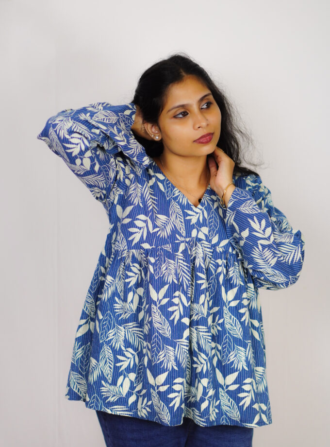 Leafy blue Peplum top