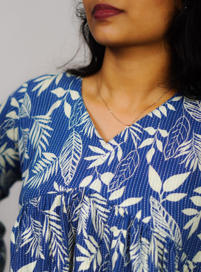 Leafy blue Peplum top