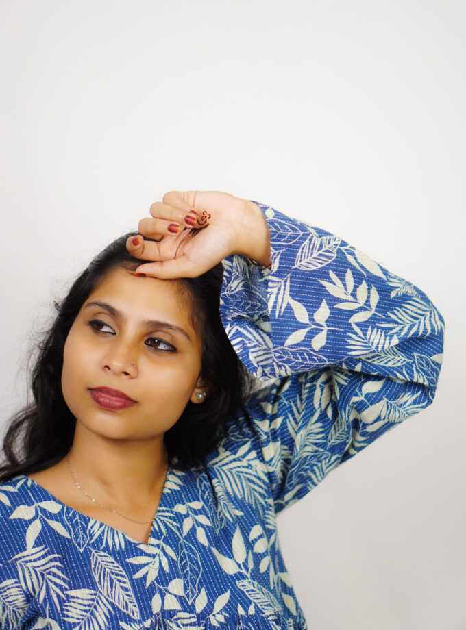 Leafy blue Peplum top