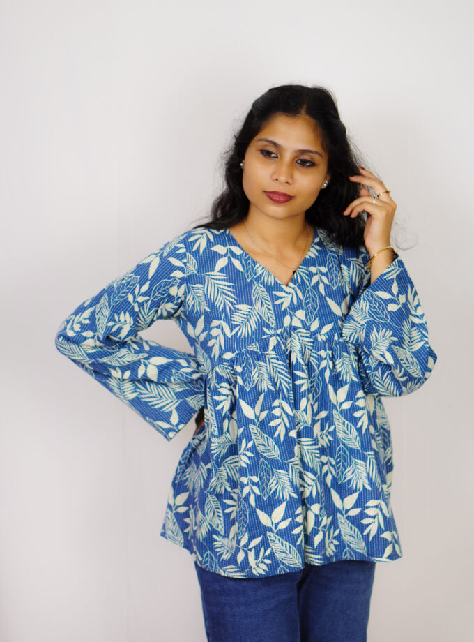 Leafy blue Peplum top